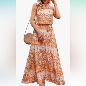 NWT PrettyGarden Halter Neck Sleeveless Floral Long Maxi Dress
